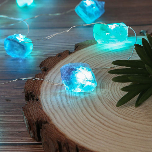 Natural Fluorite String Lights, Raw Crystal Decorative Lights with 20 LEDs 6.5ft Remote Control for Reiki Wedding