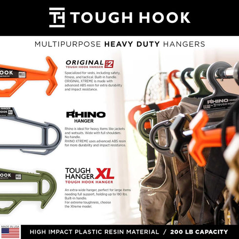 Rhino Tough Hook Heavy Duty Clothes Hangers - USA-Made Military Grade Coat Hanger for Body Armor & Jacket, 200-lb