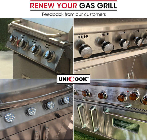 Unicook 4 Pack Grill Control Knob - Gas Burner Replacement, Chrome Plated Plastic with Nonslip Grip, Fits BBQ Gas Grills