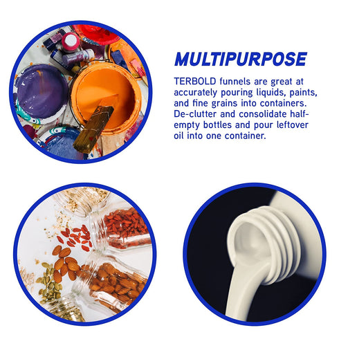 4pc Funnel Nesting Set in BPA Free Plastic for Kitchen Cooking, Home, Car Oil Use (White)