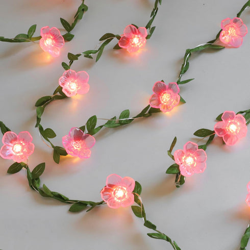 30 Cherry Blossom Decor Flower String Lights Vines with Fairy Lights Christmas, LED Copper with Remote Control Battery