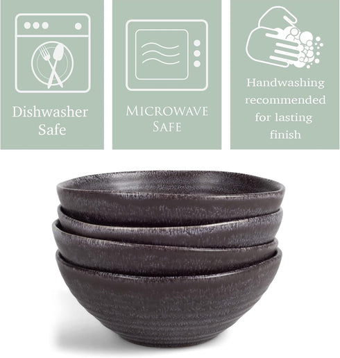Elanze Designs Modern Chic Ribbed Serving Bowls Set of 4, Ceramic Stoneware for Meals and Soup (Charcoal Grey)