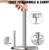 Brushed Nickel Paper Towel Holder, Standing Roll Holder for Kitchen Bathroom with Weighted Base and Suction Cups
