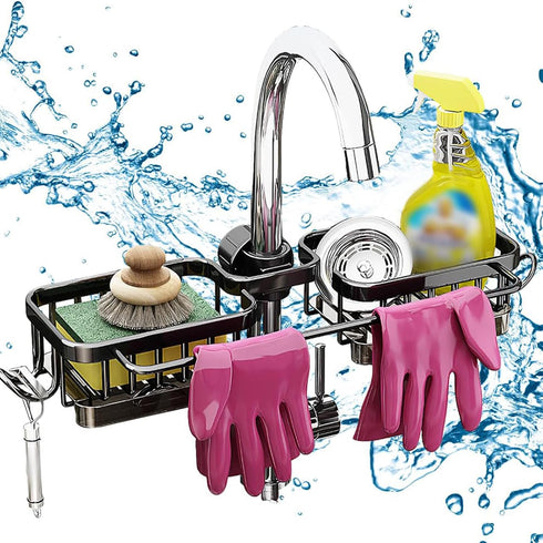 DURAUSE Kitchen Sink Faucet Organizer Multifunction Sponge Holder Organizer Sink Drain Holder Over