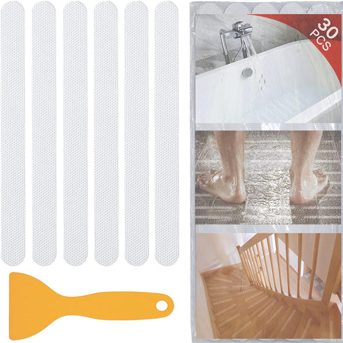 V-TOP Non Slip Shower Stickers 30 PCS, Adhesive Strips Treads for Bathroom Floor Tub Stairs Pools Boats (Clear)