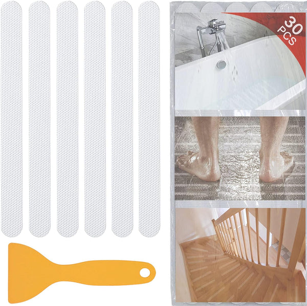 V-TOP Non Slip Shower Stickers 30 PCS, Adhesive Strips Treads for Bathroom Floor Tub Stairs Pools Boats (Clear)