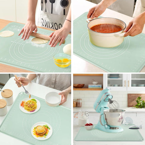 Countertop Silicone Pastry Mat, Non Slip Dough Mat with Measurements and Raised Edges, Food Grade Silicone Baking Mat