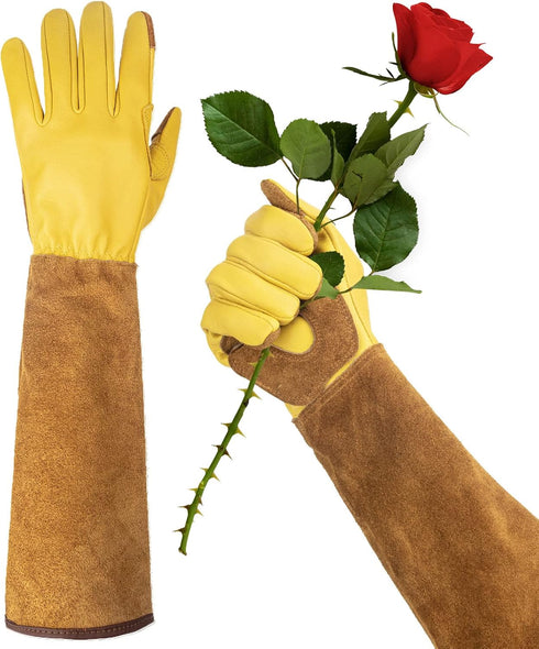 Women Gardening Weeding Gloves, Leather Thorn Proof Garden Glove for Digging, Planting, Pruning
