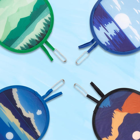 4 Styles Landscape Round Foldable Hand Fan, Japanese Handheld Compact Cooling Fans for Outdoor Events