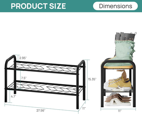 Closet, 2-Tier 4-8 viewcare Shoe Rack for Small Shoe Rack for Entryway & Garage, Sturdy Metal Construction, Shoe