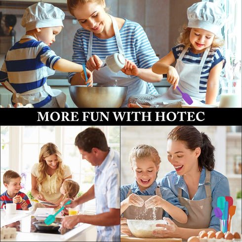 HOTEC Heat Resistant 600? Food Grade Silicone Rubber Spatula Set, Non Stick, Dishwasher Safe, Multicolor Set of 5