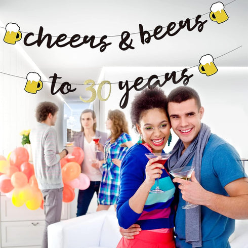 Interchangeable Numbers Cheers & Beers Banner, Cursive Beer Birthday Sign for Party Decorations