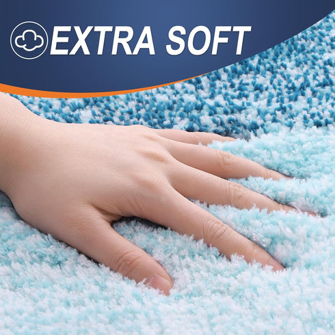 OLANLY U-Shaped Toilet Rugs 24x20 - Extra Soft Absorbent Microfiber Non-Slip Plush Shaggy Bath Mat in Peacock Blue