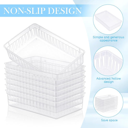 Wenqik Set of 12 Plastic Baskets for Organizing, Rectangular Trays for Desk Organization (Clear)