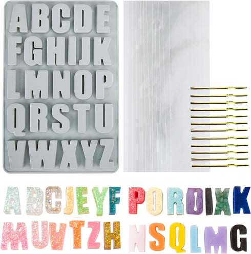 26 Large Letters Silicone Mold, Alphabet Crayon Mold, Chocolate Mold with 12 Sets of Present Packages