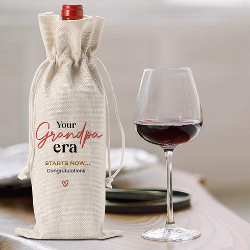 Funny Grandpa Baby Announcement Wine Bag, Pregnancy Gifts for Grandpa, Your Grandpa Era Starts Now Wine Bottle Bag