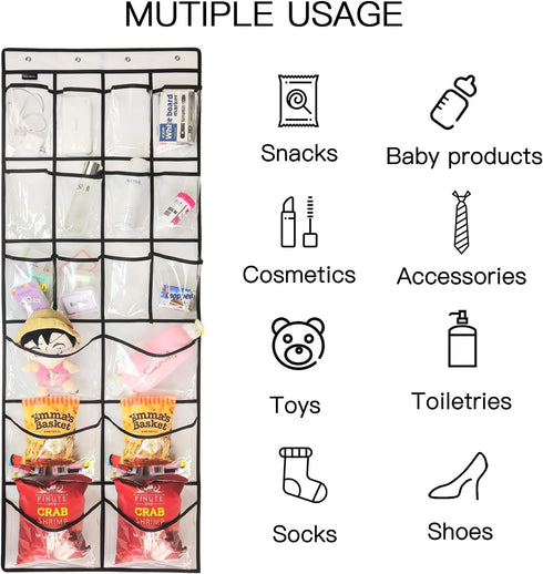 2 Pack Extra Large Hanging Crystal Clear Over Door Shoe Organizers, Closet Shoe Rack with 12+6 Pockets, 8+8 Hooks, White