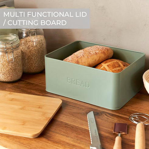 Countertop Beautiful Bread Box With Wooden Lid For Your Kitchen - Spacious Container Perfectly Stores Your Homemade