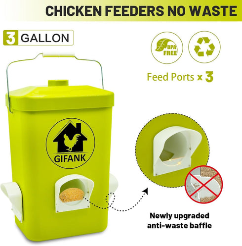 Set,3 Chicken Feeder and Waterer Gallon Automatic Chicken Feeder No Waste,Hanging Poultry Kit with Chicken Waterer