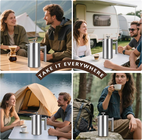 AgcKuzt 34 oz, 4 2 French Press Full Stainless Steel French Press Coffee Maker Cups, Upgrated Double-Walled Insulated