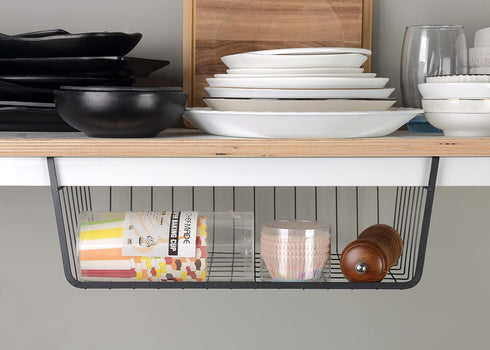 Under Shelf Basket, 6PCS Hanging Storage Baskets for Pantry, Cupboard, Laundry Room, Space Saving Organizer, Black