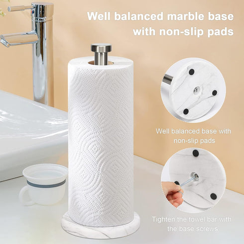 NearMoon Standing Paper Towel Holder, Kitchen Roll Holder for Bathroom Countertop, Standard or Jumbo-Sized (Marble Base)