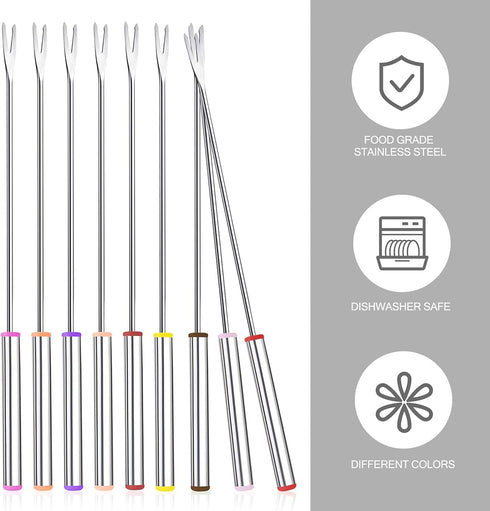 15pcs 9.6 Inch Fondue Sticks, Stainless Steel Forks with Heat Resistant Handle for Roast Meat, Chocolate, Dessert