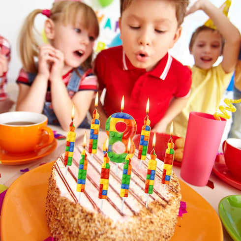 MTLEE 9 1-9 8) Pcs Building Block Candles Number Building Block Candle Numeral Birthday Cake Topper Cupcake