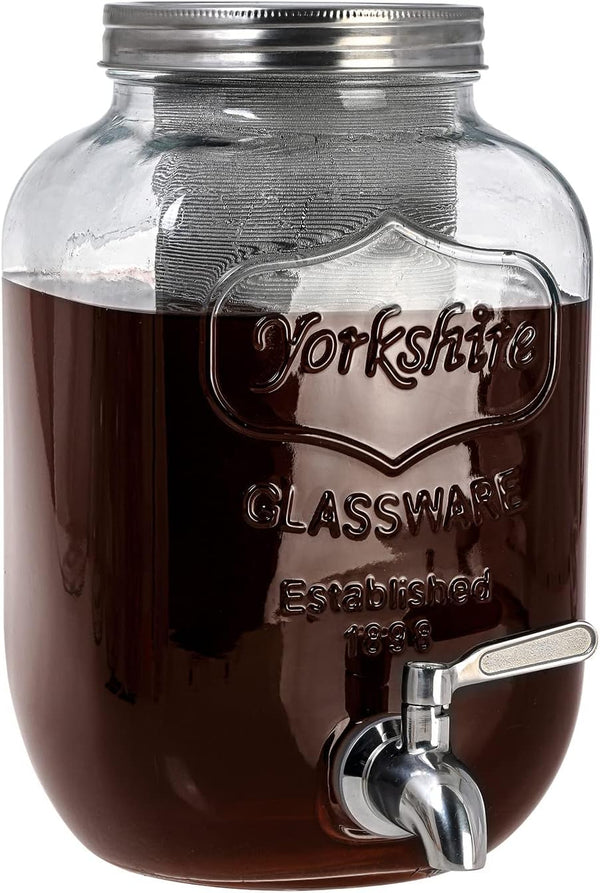Cold Brew Pitcher, 1 Gallon Iced Coffee Maker, Cold Brew Mason Jar with Thick Glass Carafe and Stainless Steel Filter
