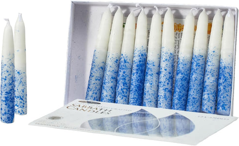 Rite Lite Blue & White Shabbat Candles – Premium 12 Pack Traditional Dinner Table Candles with Gift Box