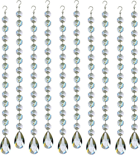 1ft 10pcs Teardrop Crystals Garland, Hanging Chandelier Crystals Prism Beads Chain for