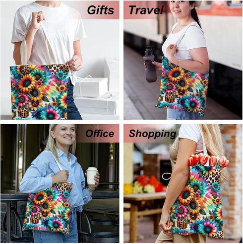 Henhesaha Bee Dragonfly Sunflower Gifts Canvas Tote Bag for Women Girl Christmas Birthday Cute Beach Reusable Grocery