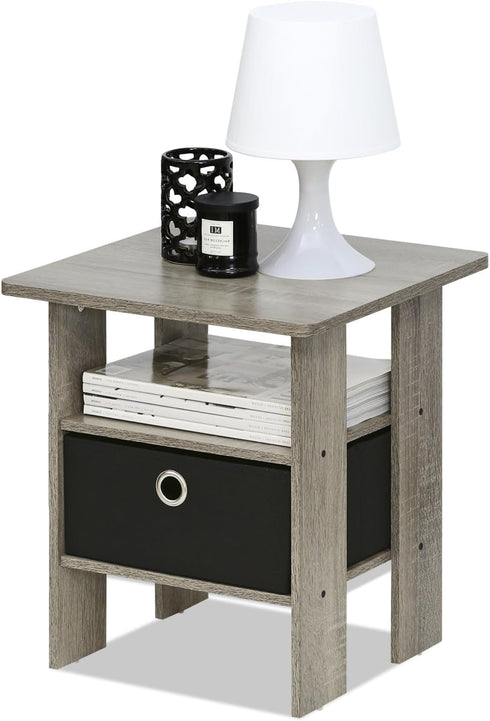Furinno ANDREY Side Table, End Table, Night Stand with Open Shelves and Storage Bin, Bedside Table, for Living Room