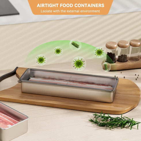 Freshmage Bacon Container for Refrigerator, 304 Stainless Steel Airtight Deli Meat Storage, Dishwasher Safe