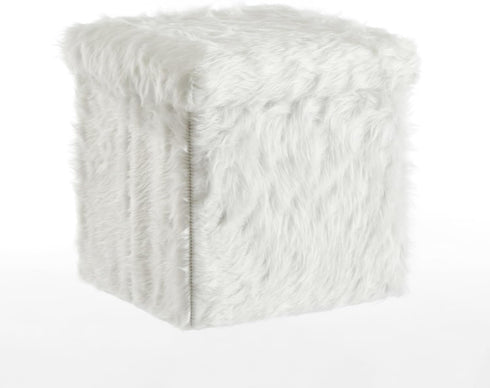 15 Inch Urban Lifestyle Mongolian Fur Collapsible Storage Ottoman Square Soft White Modern Multipurpose Footrest Bench