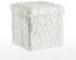 15 Inch Urban Lifestyle Mongolian Fur Collapsible Storage Ottoman Square Soft White Modern Multipurpose Footrest Bench