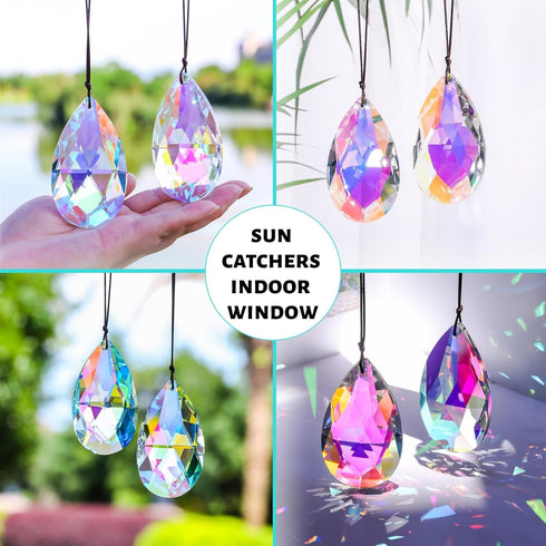 SANPLMG 6Pcs Crystal Sun Catcher Prisms, Suncatchers for Windows Hanging, AB Colored Chandelier Crystals Prisms