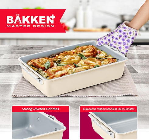 Square Cake Pan - Heavy-Duty Aluminized Steel with Non-Stick Ceramic Coating, Ideal Size for Baking