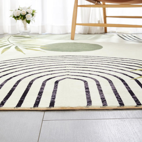 RoomTalks 4x6 Mid Century Modern Washable Rug, Green Boho Cute Aesthetic Area Rugs for Bedroom Dining Living Room