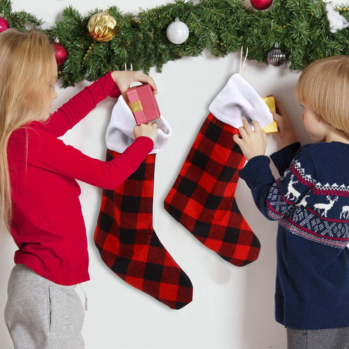DERAYEE 6 Pack Christmas Stockings, 18 Inch Large Red Black Buffalo Plaid for Family Holiday Xmas Party Decoration