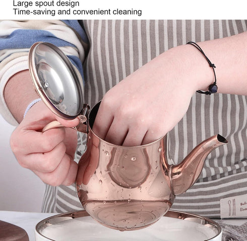 500ML Rose Gold Stainless Steel Teapot, Integrated Cover and Anti-Scalding Handle Design for Conference Rooms