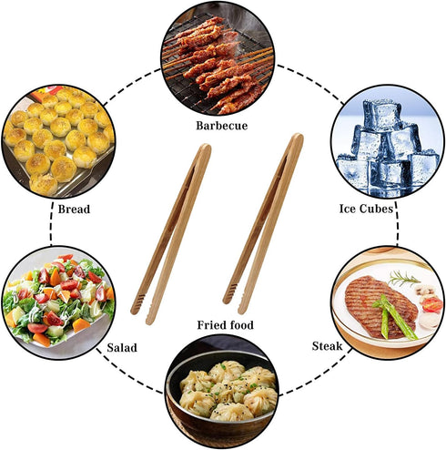 12 Pcs Bamboo Tongs, 7 Inch Toast Tongs for Serving Pickle, Muffin, Cheese, Fruits, Salad, Toast & Bread