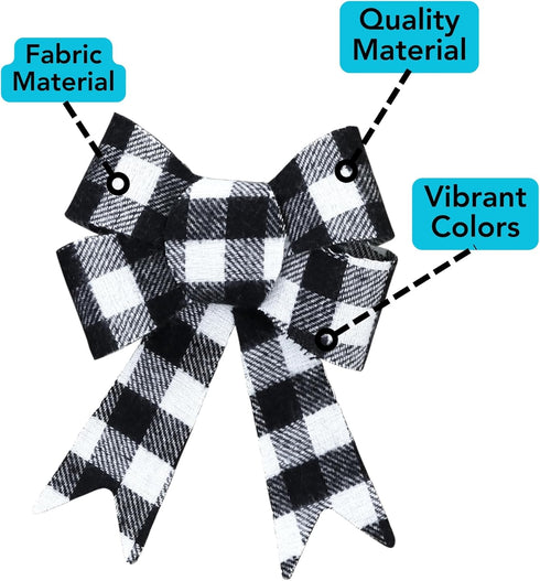 12-Pack Iconikal Black Gingham Decorative Bows, 5 x 7 inches (White Buffalo Plaid)