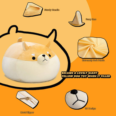 Stuffed Animal Storage Bean Bag Chair Cover for Kids Yellow Dog Shiba Inu Bean Bag Chair for Girls XX-Large Size Toy