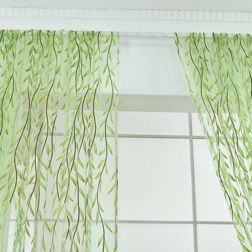 Ufurty 2 Pieces Willow Window Curtain Voile Tulle Panel Drapes, Green Color, Sheer Gauze for Living Room, Bedroom,