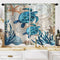 Nautical Blue Sea Turtles Beach Short Kitchen Window Curtains Set of 2 Panels 27.5 W x 39 L Inches