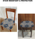 Boho Blue Brown Seat Covers for Dining Room Chairs, Stretch Cushion Protector for Kitchen Set of 2