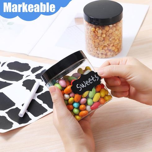 Plastic Jars with Lids, 16 oz Clear Airtight Storage Containers, Pack of 16 with Black Lids for Dry Food