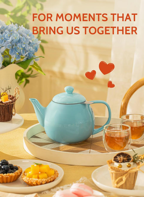 27ounce, Sweese Teapot, Porcelain Tea Pot with Stainless Steel Infuser, Blooming & Loose Leaf Teapot - Turquoise