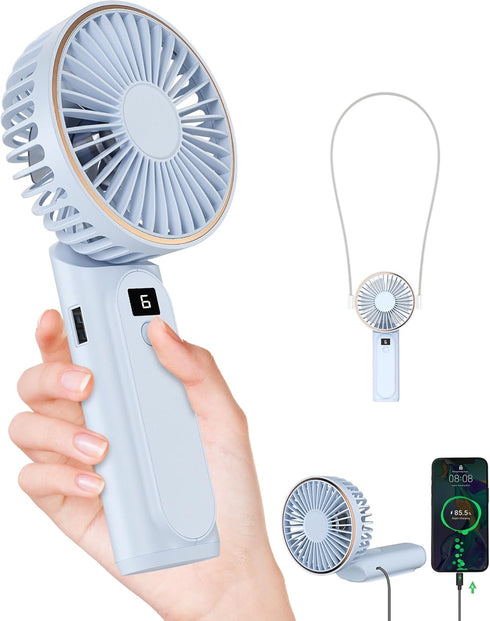 TUNISE Portable Handheld Fan, Rechargeable 4000mAh, 180° Adjustable, 6 Speed Wind, USB Foldable Fan, Quiet Personal Fan